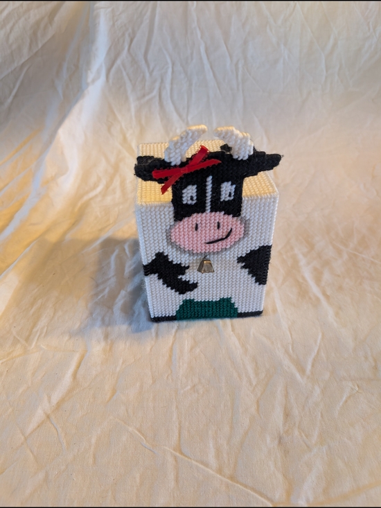 Vintage Other - 2/20$ Vintage Needlepoint Cow Tissue Box in White, Black, Pink, Red, Green